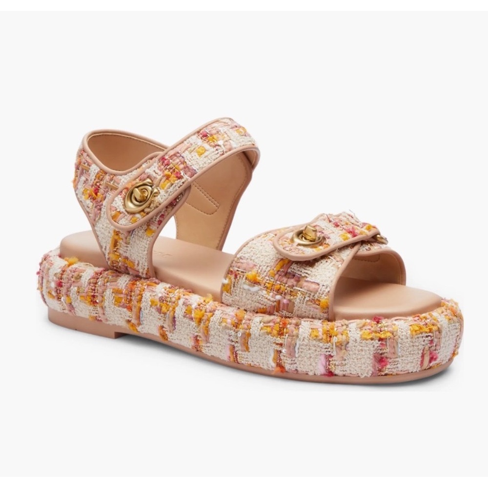 Coach Peyton Tweed Platform Sandal Pink Orange Multi Turnlock Womens 8.5